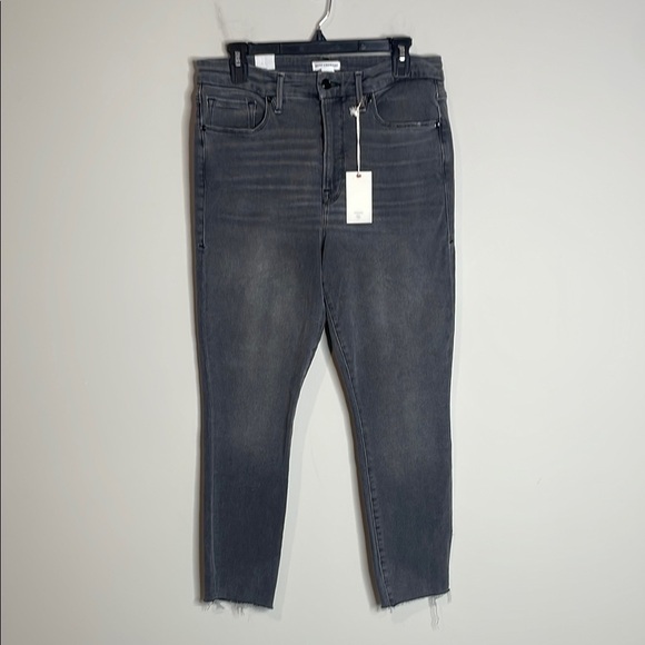 Good American | Women’s Good Waist Crop Jeans Raw Hem Black Washed Size 32 NWT - Picture 1 of 7